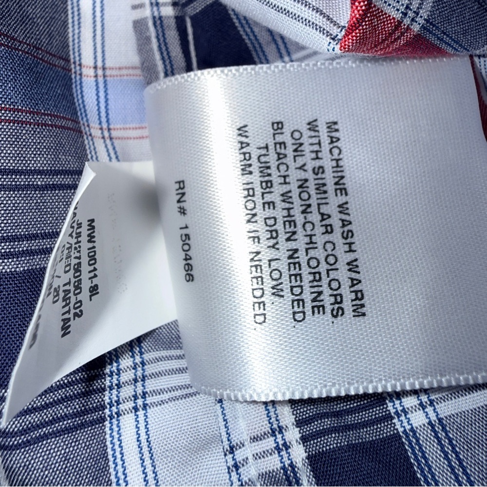 Fairlane & Sons Slim Fit Plaid Button-Down Shirt M Navy Red Wrinkle Free - Picture 11 of 12
